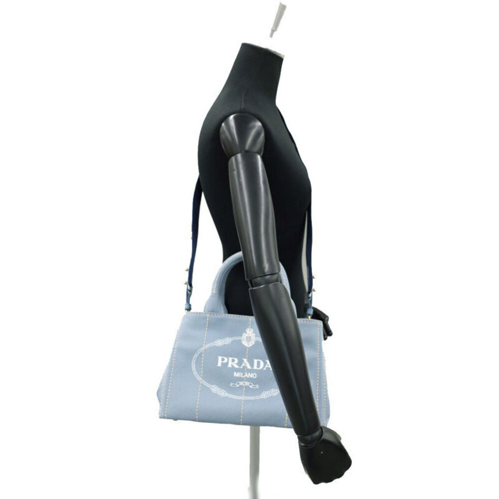 Prada Canapa Tote Denim canvas handbag top handles 2way Blue - Picture 9 of 9
